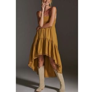 Anthropologie Maeve High-Low Strapless Midi Dress Bow